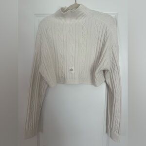 ALO Yoga Women's Off-White Cable Knit Turtleneck Sweater